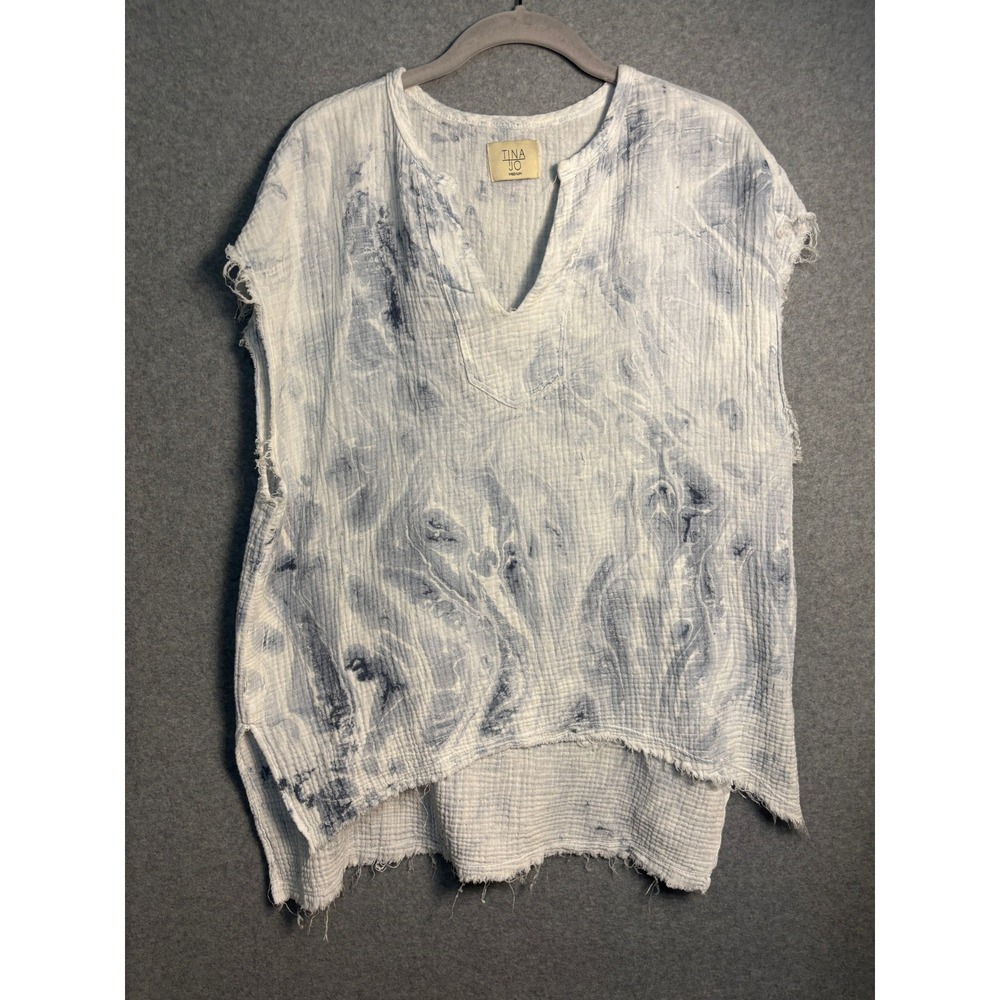 Tina Jo‎ Tie Dye Gauze Tunic Top Women Medium Coastal Boho Lagenlook Cotton